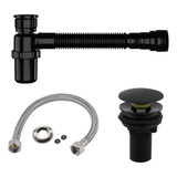 Válvula Click + Engate + Sifão Copo Sanfonado Black P/ Pia 
