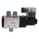 Válvula Solenoide 24v 5/2 Vias 1/4 Pneumática Mangueira 6mm