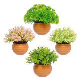 Vasinhos De Plantas Flores Artificial Decoração Kit 4 Vasos