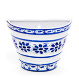 Vaso Cachepot De Parede 10 Cm Em Porcelana Azul Colonial