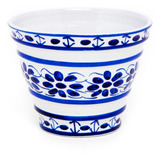 Vaso Cachepot Em Porcelana Azul Colonial 11,5 Cm