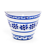Vaso De Parede Em Porcelana Azul Colonial 10 Cm (com Furo)