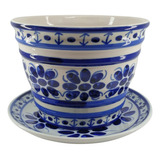 Vaso E Prato Em Porcelana Azul Colonial 17 Cm (com Furo)
