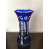 Vaso Veneziano Antigo Executado Em Cristal Lapidado Azul