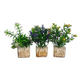 Vasos Com Plantas Artificial Suculentas, Kit Com 3 Vasinhos