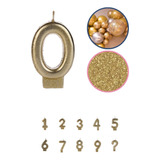 Vela Aniversário Número Glitter Dourado Brilhante 8cm