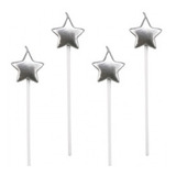 Velas De Aniversário Estrela Prata 13,5cm