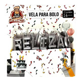 Velas Para Bolo Feliz Aniversário Letra Festa Prata 16 Pçs