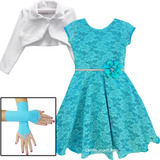 Vesrido Tifanny Rendado Princesa Festa Luxo Bolero E Luvas