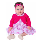 Vestidinho De Bebe C/ Bolero E Tiara 100% Algodão