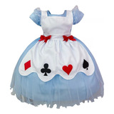 Vestido Alice Infantil Avental Azul Bebê Luxo 1 A 3 Anos