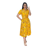 Vestido Amarelo Forrado Floral Trabalhamos Com