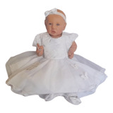 Vestido Batizado Infantil Luxo + Sapatinho De Bebe Menina