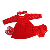 Vestido Batizado Para Bebê Recém Nascido À 6 Meses Kit 4 Pçs