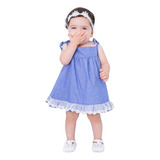 Vestido Bebe + Calcinha + Tiara 100% Algodão Mundo Nina Kids