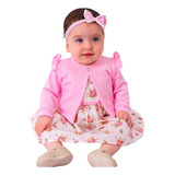 Vestido Bebe Com Bolero E Tiara 100% Algodão Mundo Nina Kids