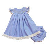 Vestido Bebê Infantilcasinha Abelha Bordado Azul Hortência 