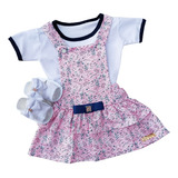 Vestido Bebê Jardineira Infantil Menina Kit 3 Pçs Luxo
