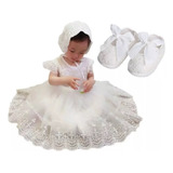 Vestido Bebê Mandrião Branco Batizado Renda