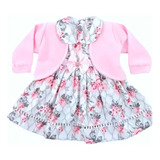 Vestido Bebe Menina C/ Bolero E Tiara 100% Algodão