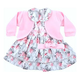 Vestido Bebe Menina C/ Bolero E Tiara 100% Algodão 