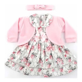 Vestido Bebe Menina C/ Bolero E Tiara 100% Algodão