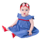 Vestido Bebê Menina Jeans Azul Mundo Nina Kids 100% Algodão.