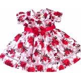 Vestido Bebê Menina Luxo Floral Vermelho