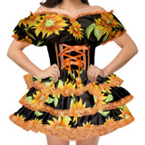 Vestido Caipira Adulto Xadrez Luxo Acinturado Com Espartilho