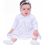 Vestido Com Bolero E Tiara Batizado Infantil Bebê Menina
