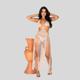 Vestido Croche Saida De Praia Longa Franja Moda Praia