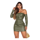 Vestido Curto De Couro Cintura Marcado Feminino