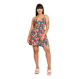 Vestido Curto Estampado Abertura Lateral Com Alça Dj337