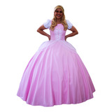 Vestido Da Princesa Cosplay Rosa Longo Adulto Luxo Com Luva