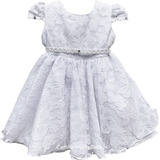 Vestido Daminha Batizado Festa Branco - Pronta Entrega