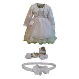 Vestido De Batizado Bebe Kit 5 Itens Bolero Sapatinho Meia C