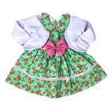 Vestido De Bebe C/ Bolero E Tiara 100% Algodão Luxo Reborn