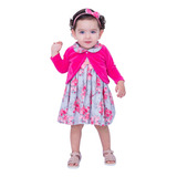 Vestido De Bebe Com Bolero E Tiara 100% Algodão Médio Curta