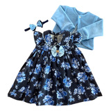 Vestido De Bebe Menina Com Bolero E Tiara 100% Algodão