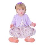 Vestido De Bebê Menina Florido Inverno C/ Bolero Blush Tiara