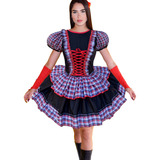 Vestido De Caipira Festa Junina Adulto Com Luva E Laço