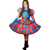 Vestido De Festa Caipira Junina Adulto+ Luva+laço De Cabelo 