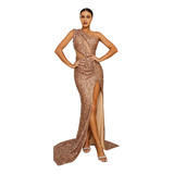 Vestido De Festa Com Fenda Alta Ombro Único E Transparência