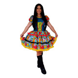 Vestido De Festa Junina Caipira De Luxo Adulto+ Luva +laço