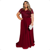 Vestido De Festa Plus Size Longo Rose Madrinha Manga