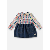 Vestido De Manga Longa Em Ribana Jeans Bebe Menina Up Baby