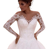 Vestido De Noiva Festas Debutante Manga Longa Princesa Mery