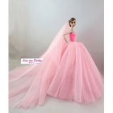 Vestido De Noiva Para Boneca Barbie Super Luxo C/ Sapato 06s