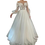 Vestido De Noiva Sissis Princesa Manga Longa Renda Belissimo