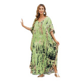 Vestido De Praia Listrado Tie-dye Feminino Plus Size Maiô Ca